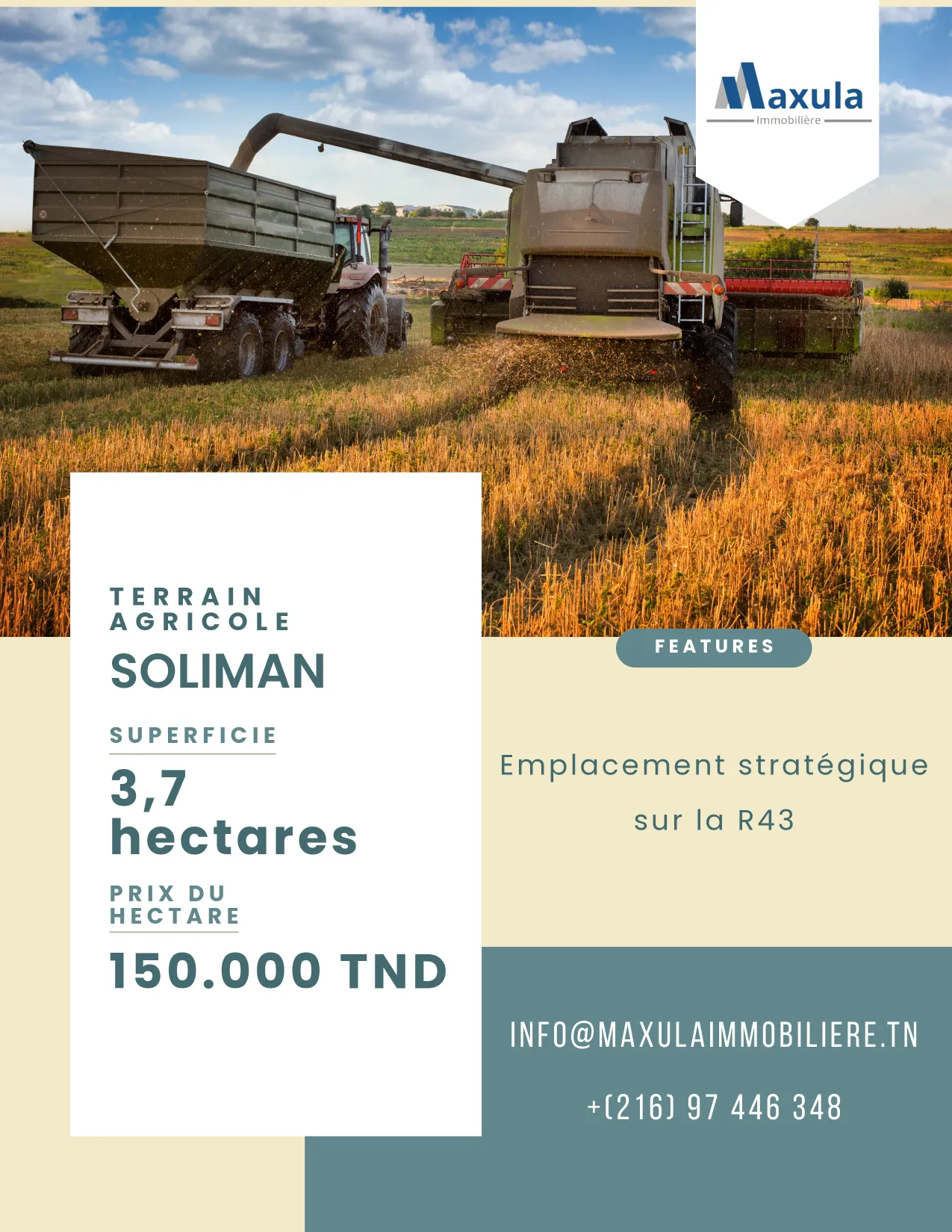  À VENDRE TERRAIN AGRICOLE DE 3,7 HECTARES À SOLIMAN 