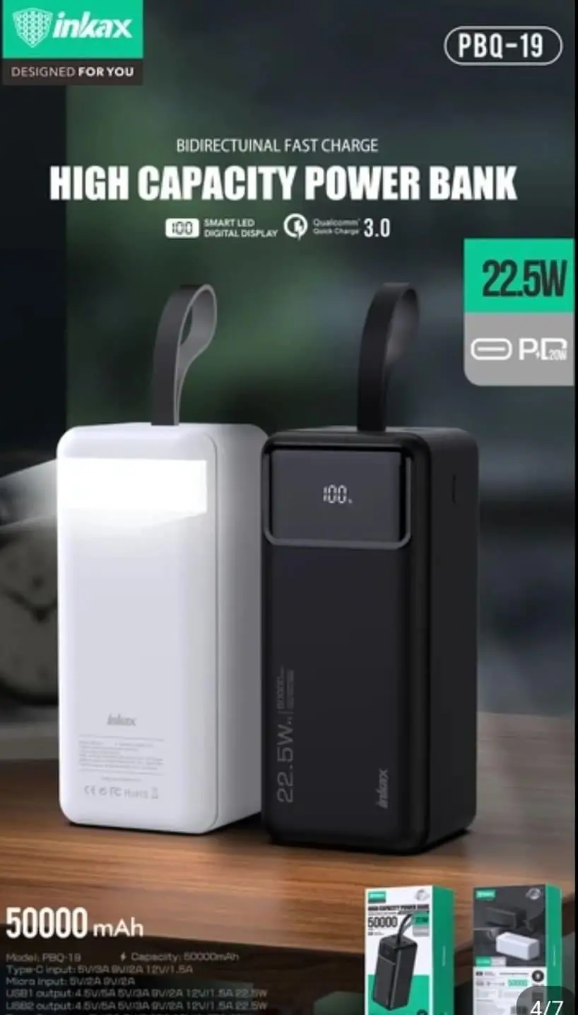  inkax Power Bank 50000Mah - 22.5W - Fast Charging - Cachetè 