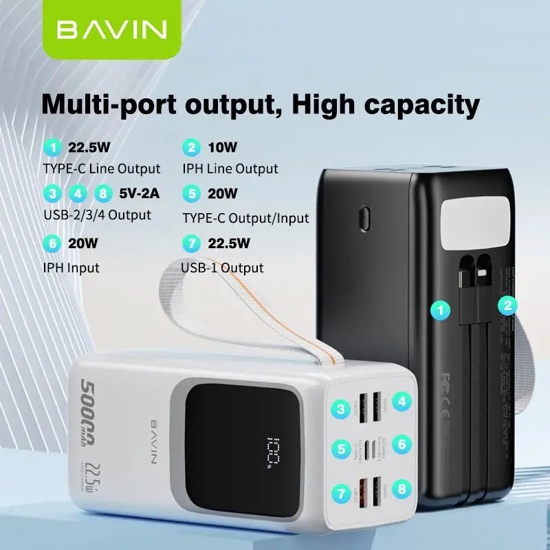  Power Bank 50000Mah 22.5W Fast Charging - Bavin PC1032S Au Meilleur Prix en Tunisie 