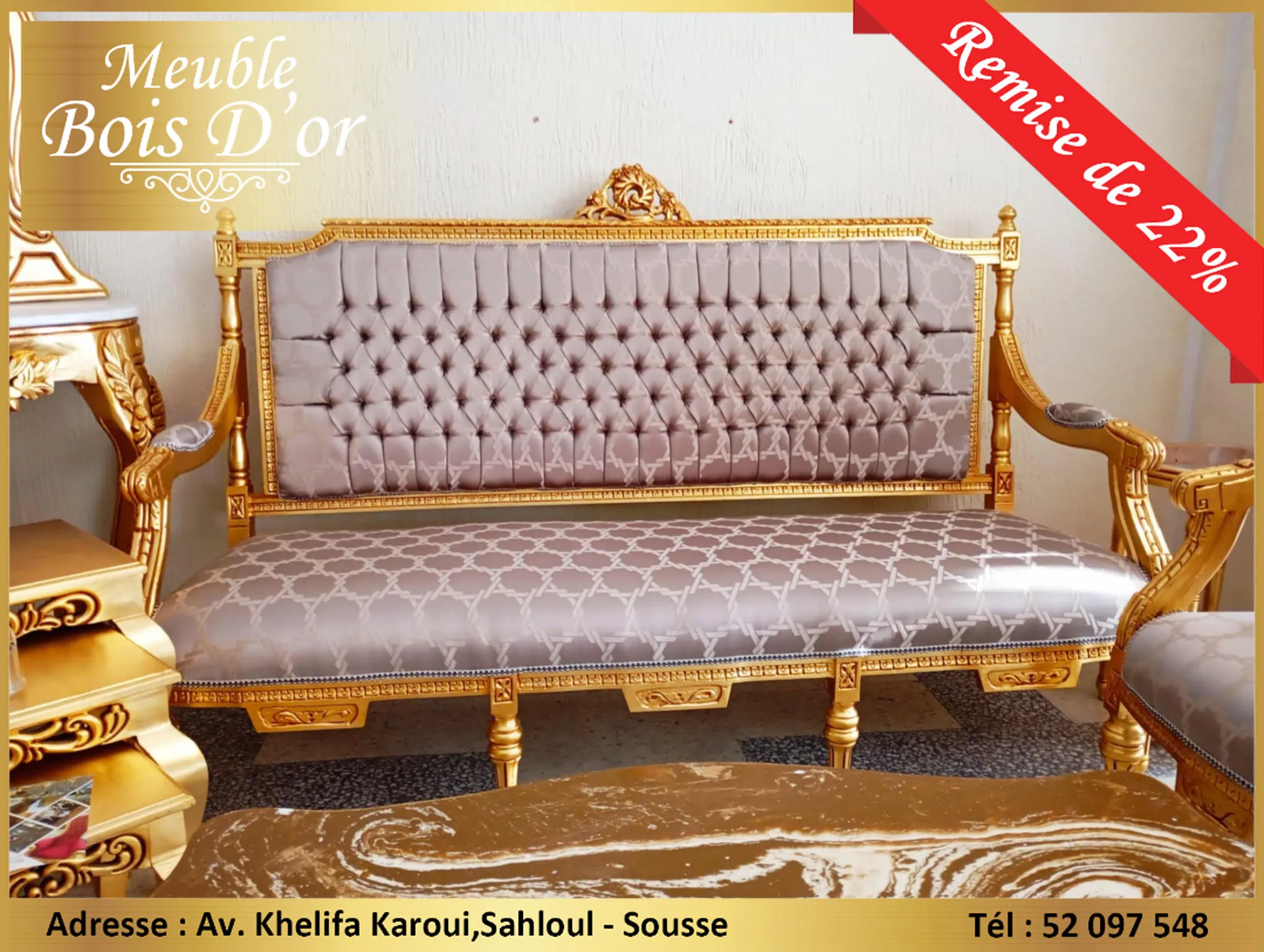  Grand Salon Louis 16 Style Carré Bois Blenz en feuilles D'or en PROMOTION 