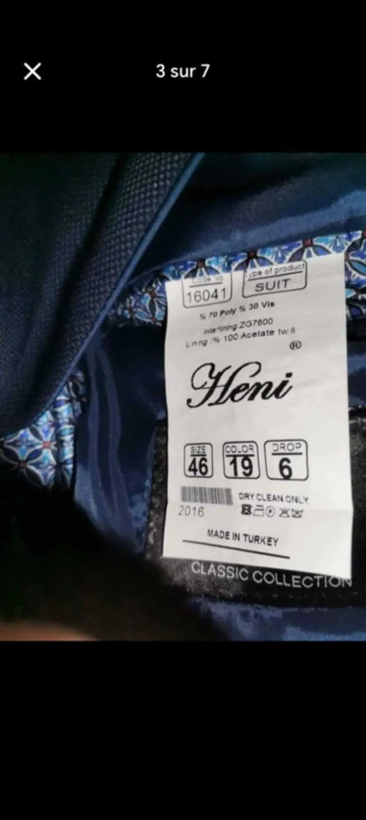  A vendre 2 costumes Heni collection bleu et HA gris malbousin lebsa wahda modèle slim fit taille 46 