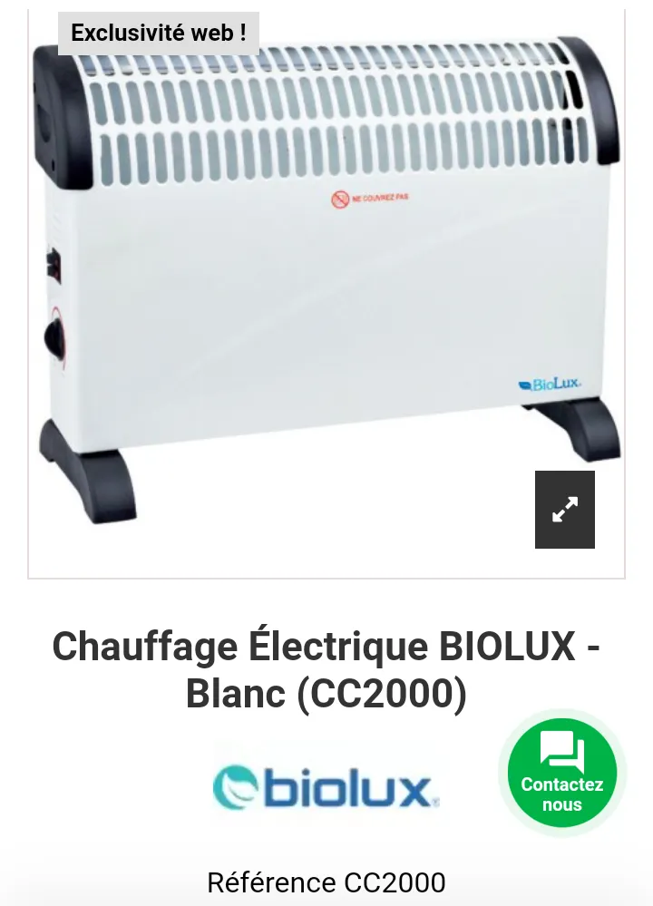  Chauffage Électrique BIOLUX - Blanc (CC2000) 