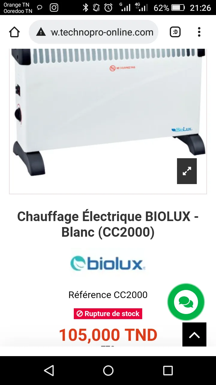  Chauffage Électrique BIOLUX - Blanc (CC2000) 