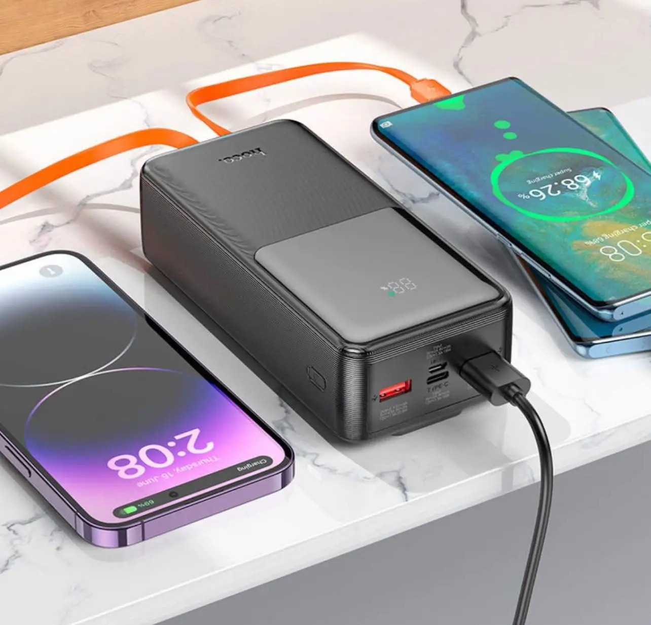  Power Bank 30000Mah 22.5W+PD20W - Fast Charging - Hoco J119B - Type C- IP iPhone - 2 Cables- Cachetè 