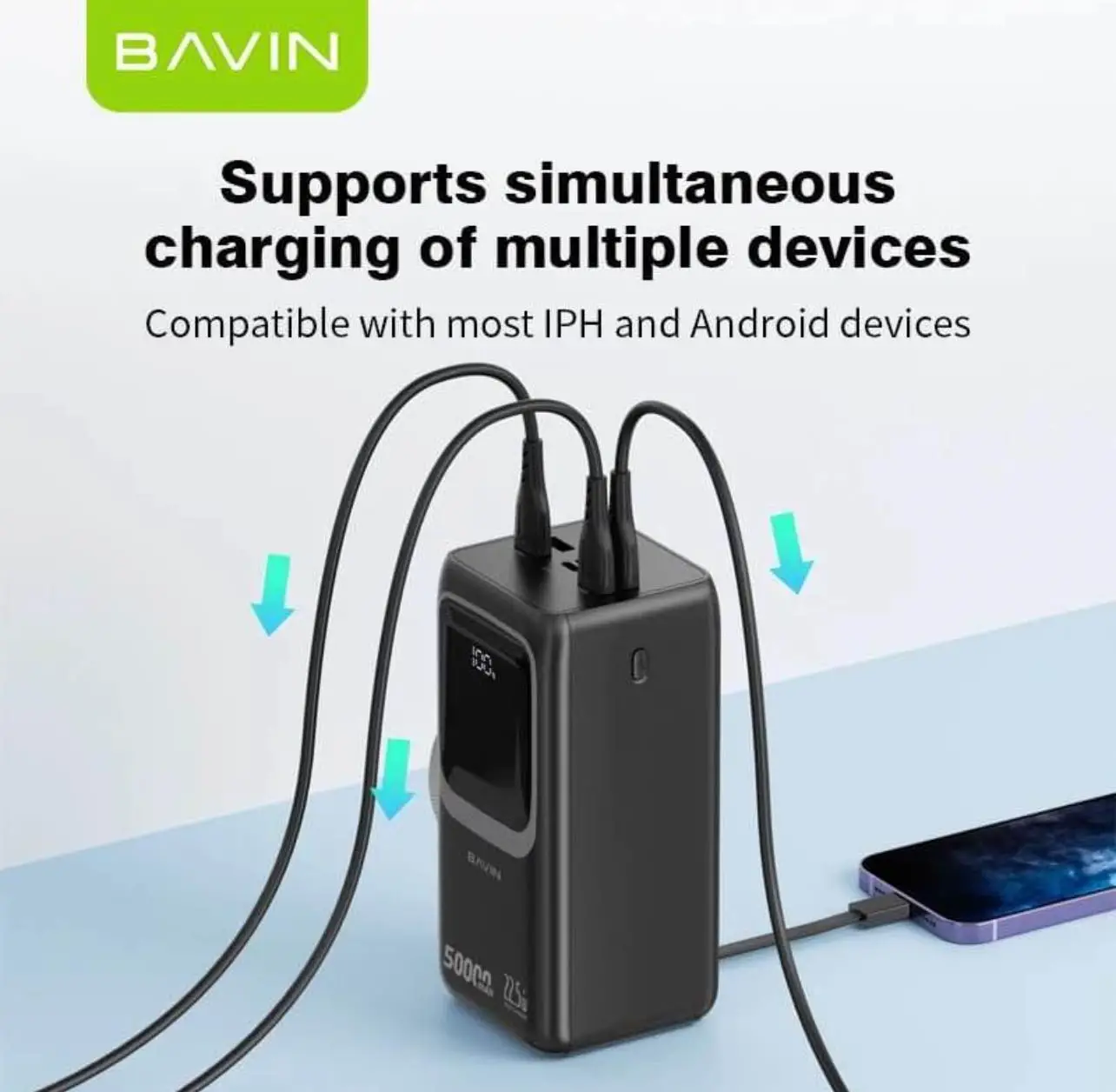  Power Bank 50000Mah 22.5W Fast Charging avec Cables - Bavin PC1032S Cachetè en promotion 