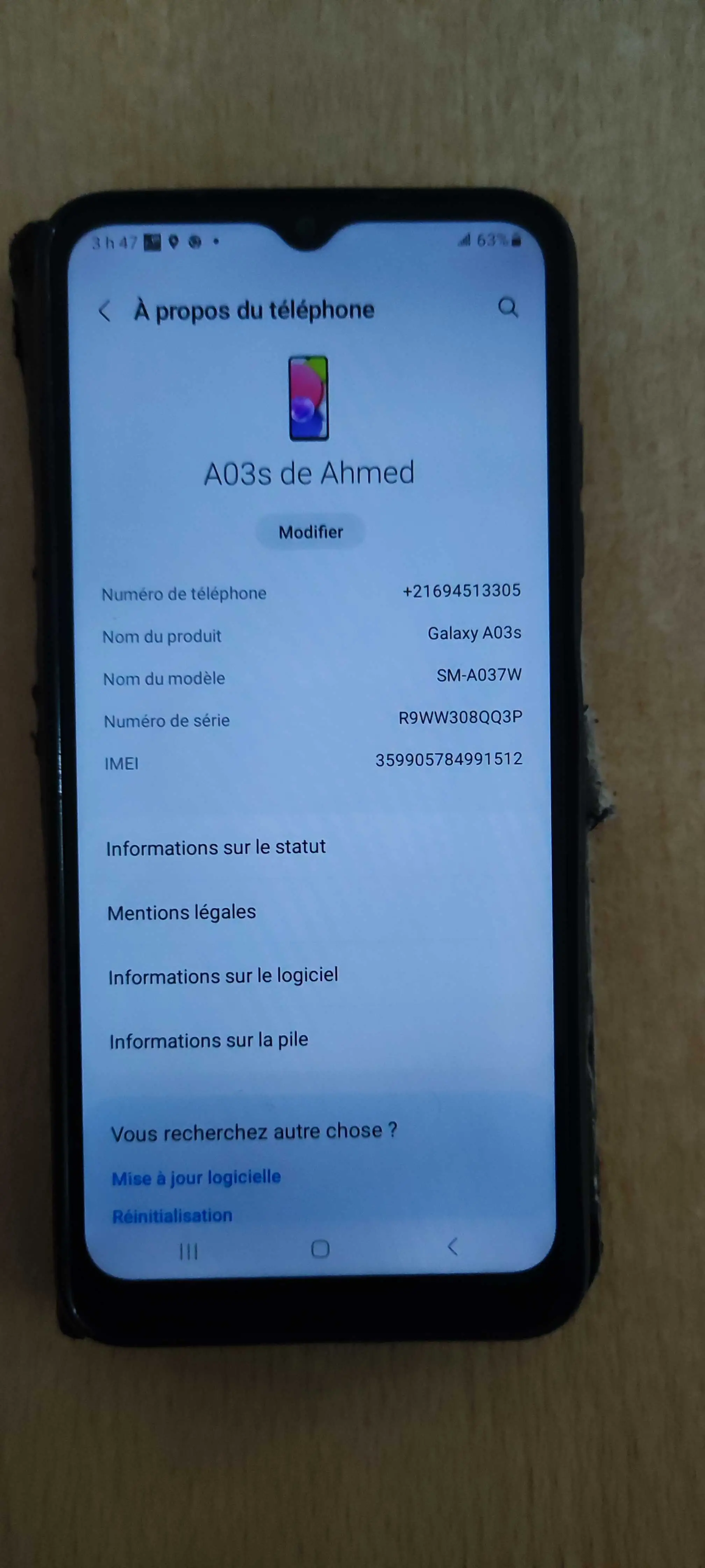  Samsung A03S presque neuf 