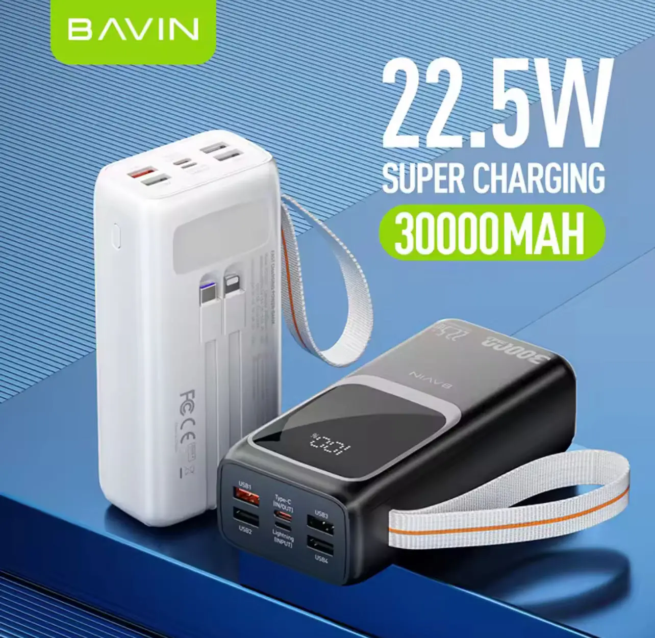  Bavin Power Bank 30000Mah 22.5W Fast Charge - avec Cables - Au Meilleur Prix en Tunisie 