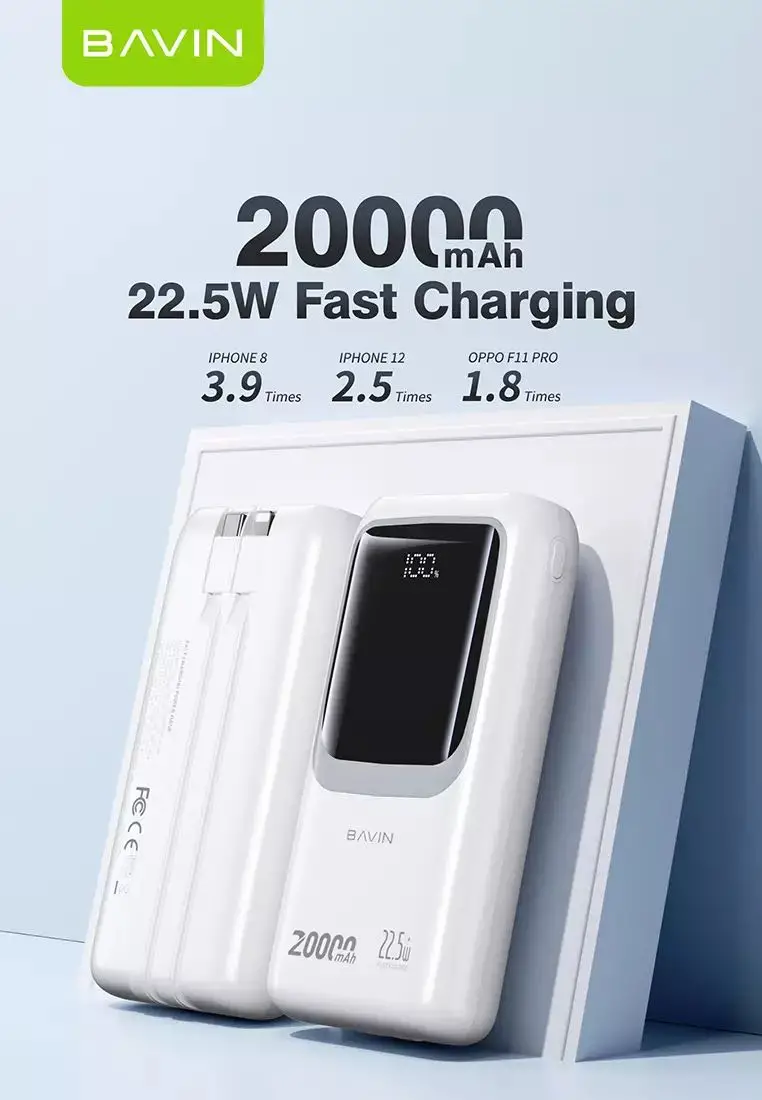  BAVIN PC1030 22.5W Fast Charging 20000mAh Built-in Cable Power Bank Fast For iPh / Type-C - Tunis 