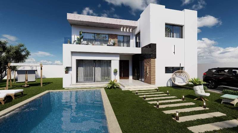  Villa Duplex S+5 avec Piscine à 400m de la Plage, Résidence Sécurisée à Mrezge, Hammamet Nord 