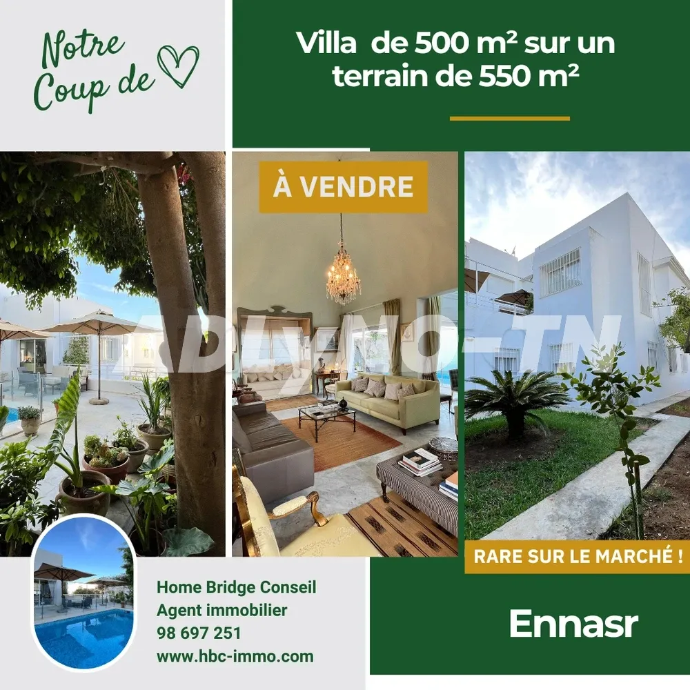 A Vendre villa de 500 m² sur un terrain de 550 m² à Ennasr 2